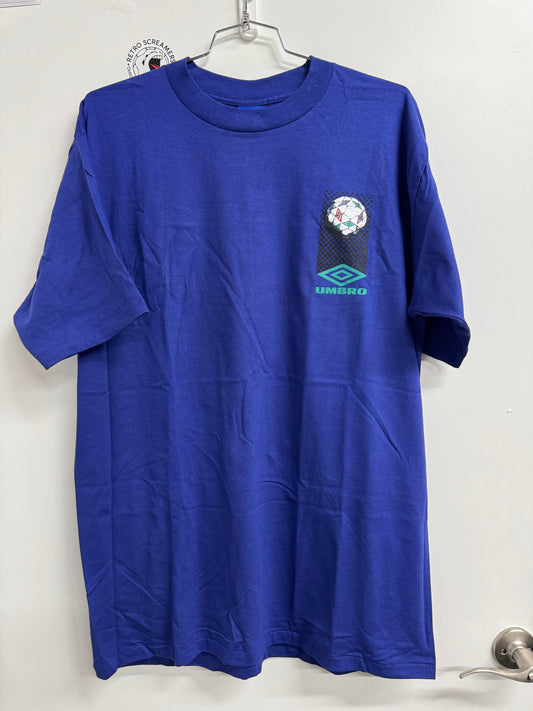 Vintage Umbro Multi-Color Ball Made in USA Single Stitch Soccer Tee - XL