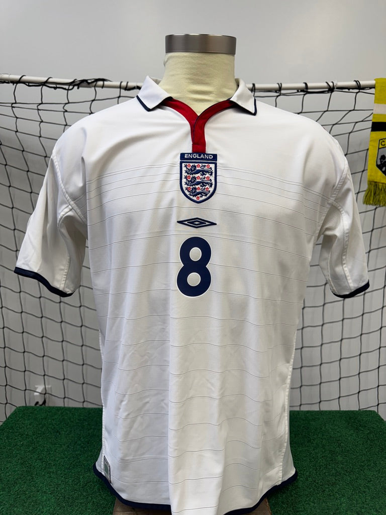 England 2003 Scholes #8 Home Reversible w/ Euro 2004 Patches - XL