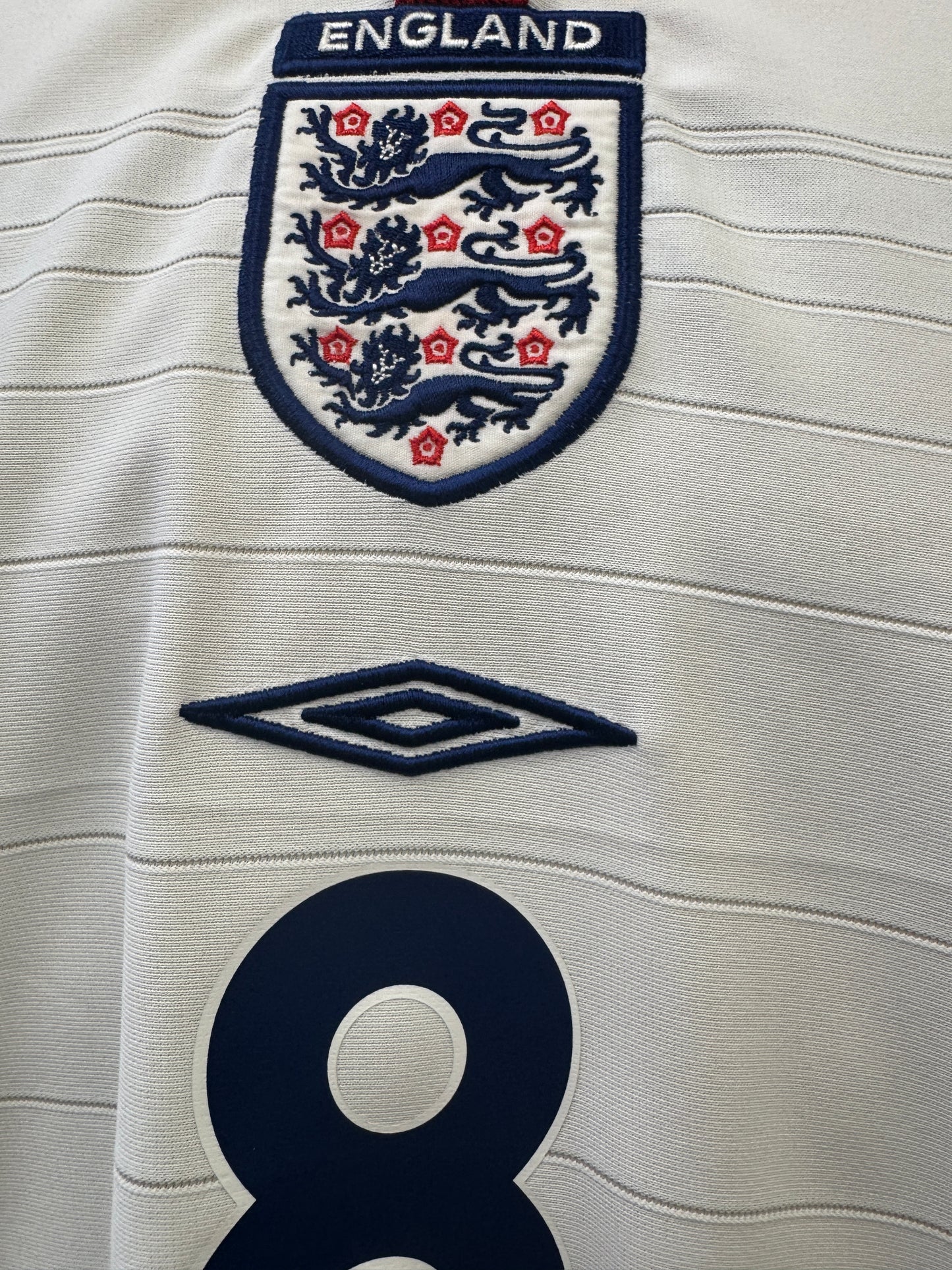 England 2003 Scholes #8 Home Reversible w/ Euro 2004 Patches - XL