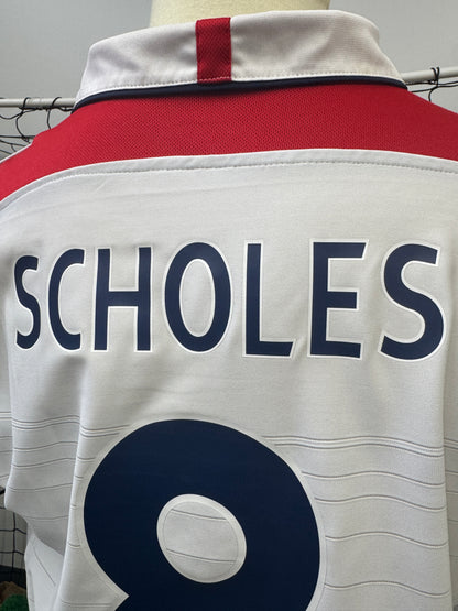 England 2003 Scholes #8 Home Reversible w/ Euro 2004 Patches - XL