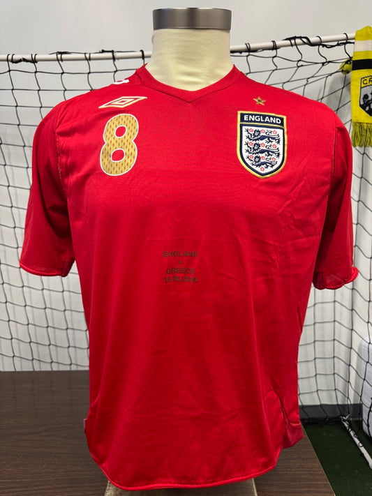 England 2006 Lampard #8 Away w/ Greece match print - L