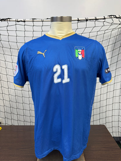 Italy 2008 Pirlo #21 Home w/ Euro 2008 patches - L