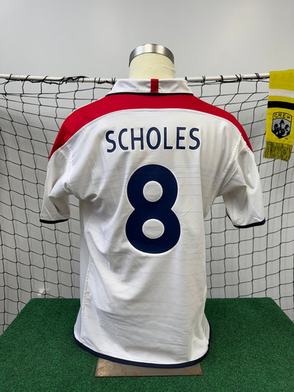 England 2003 Scholes #8 Home Reversible w/ Euro 2004 Patches - XL