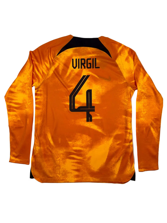 Netherlands 2022/23 Virgil Van Dijk #4 Home Longsleeve Shirt - M