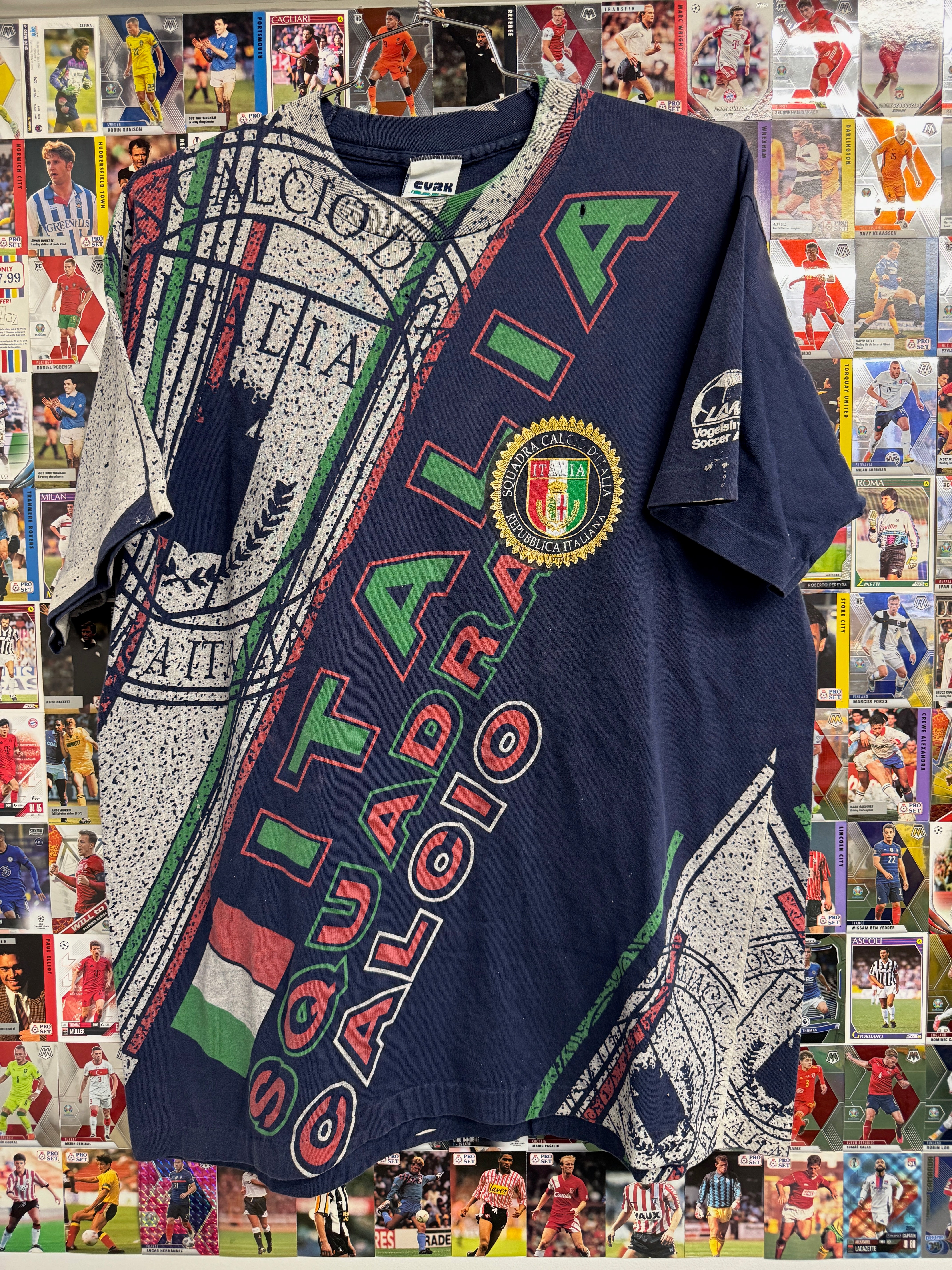 Italy 90s AOP Italia Squadra Calcio Vintage T-Shirt | Retro Screamers