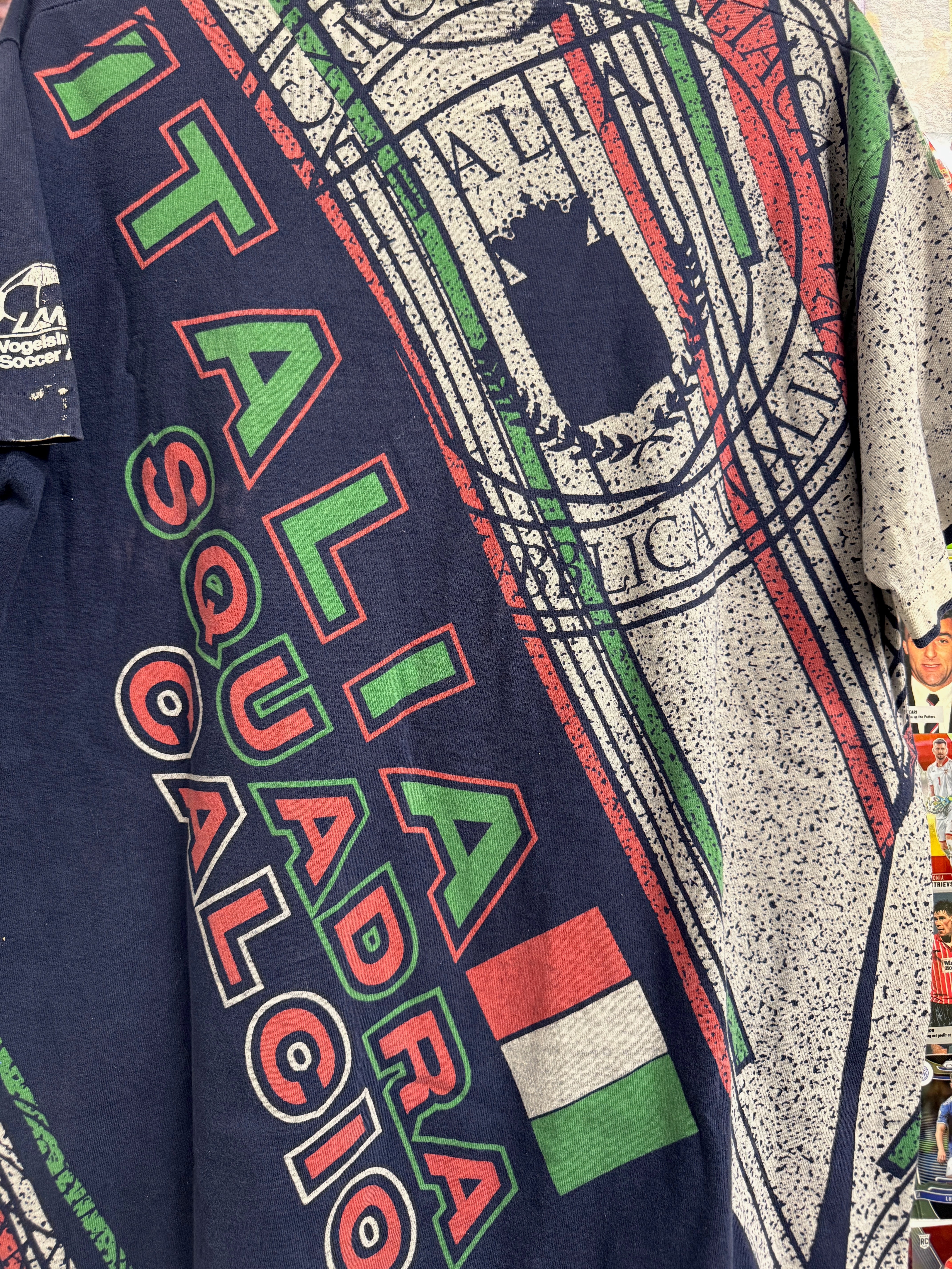 Italy 90s AOP Italia Squadra Calcio Vintage T-Shirt | Retro Screamers