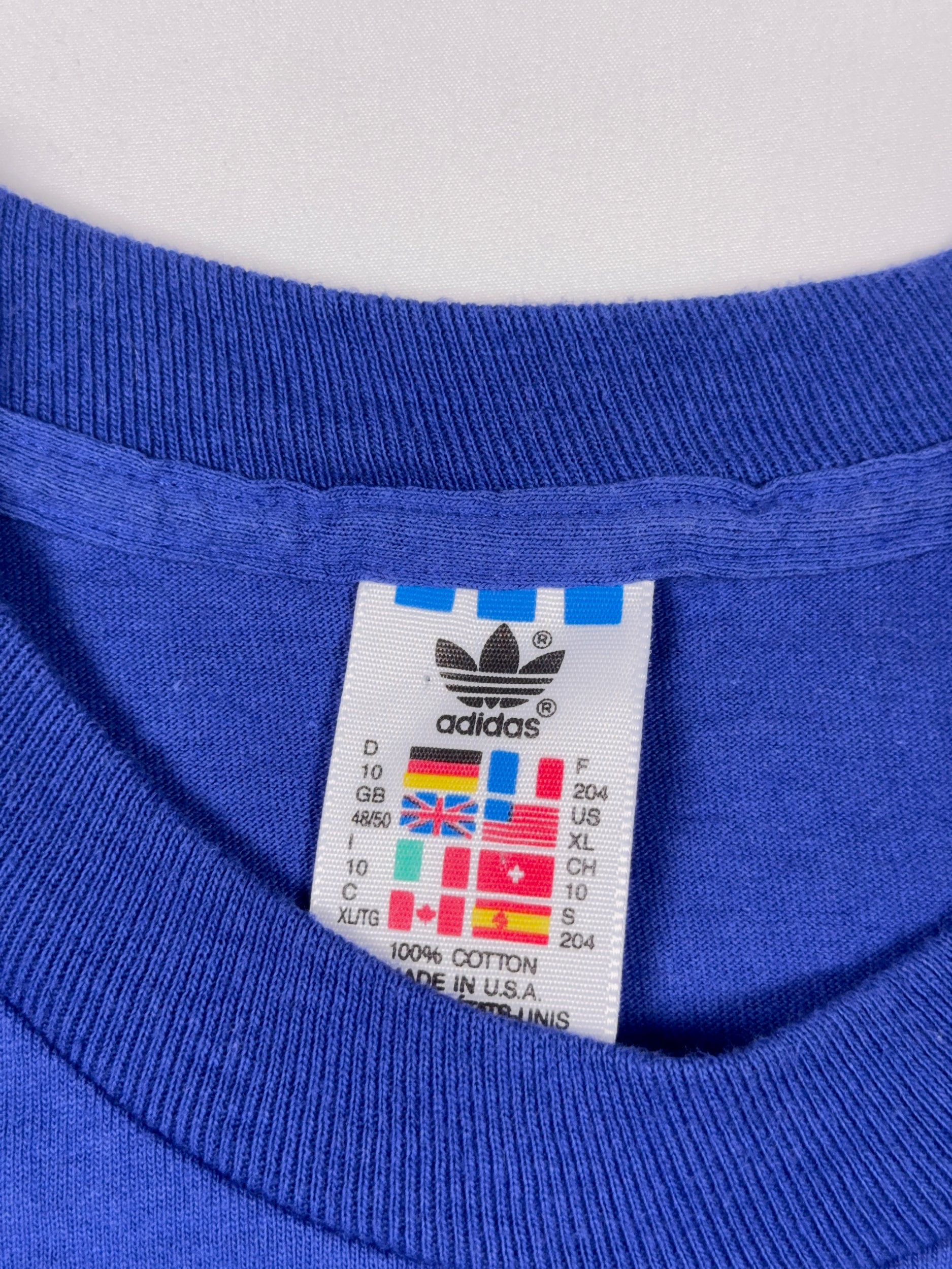 adidas 90s Soccer World Wraparound Made in USA Vintage Tee - XL